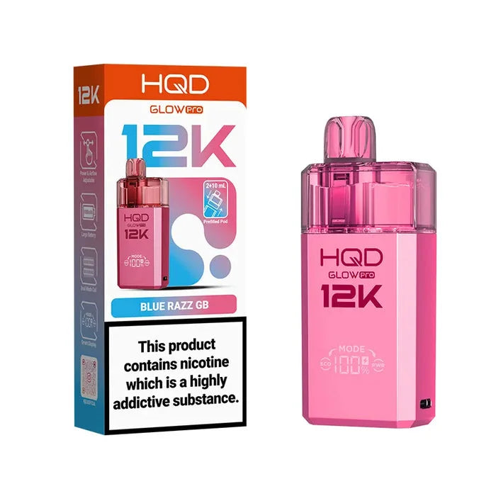 HQD Glow Pro 12K Blue Razz GB Prefilled Pod Kit offering up to 12000 puffs with smooth flavour