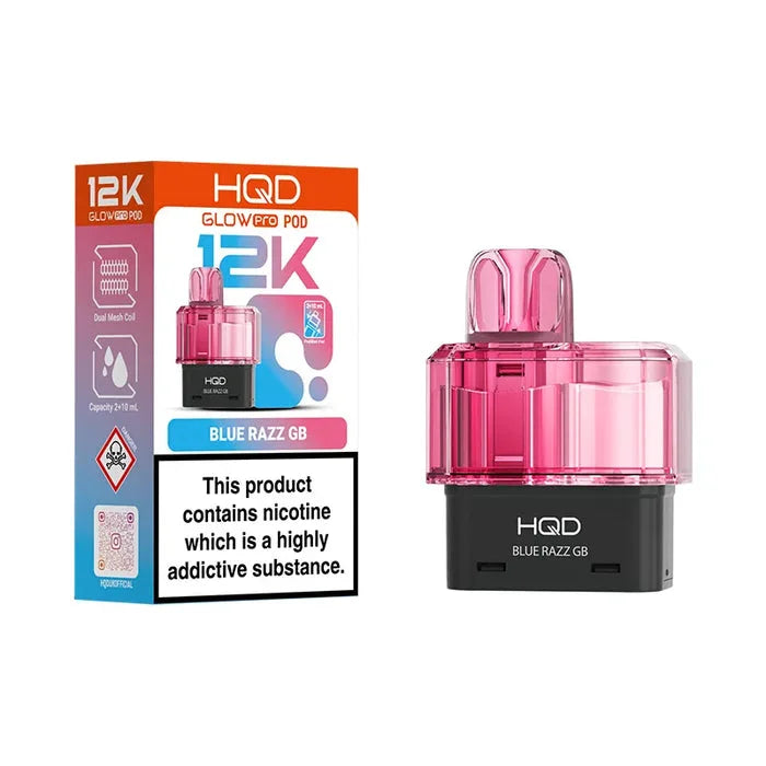 HQD Glow Pro 12K Blue Razz GB prefilled pods offering long-lasting flavour and smooth vaping