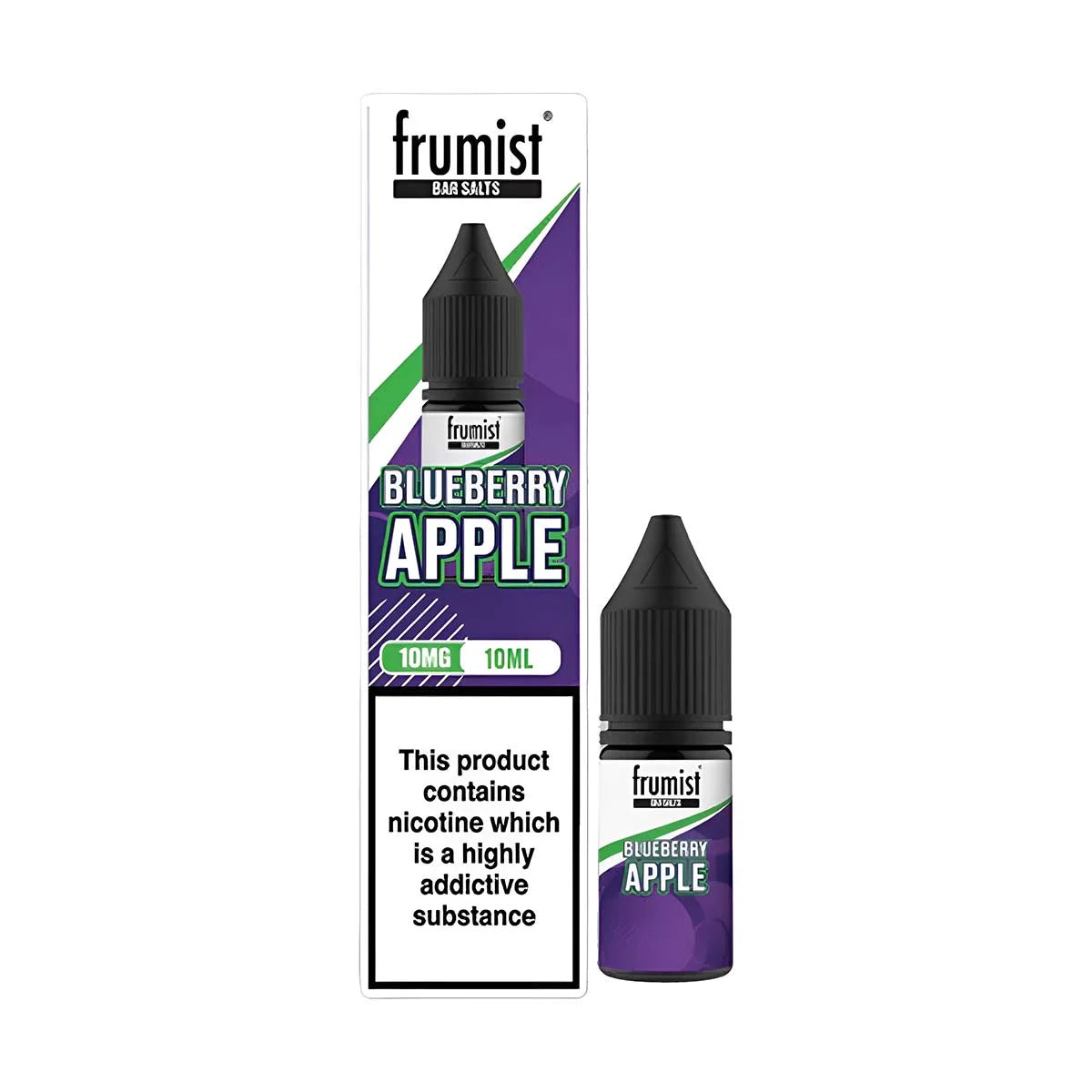 Frumist Nic Salt E-Liquid Blueberry Apple – 10ml bottle, 50/50 VG/PG blend, available in 10mg or 20mg nicotine strength.