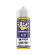Load image into Gallery viewer, Bottle of Loaded E‑Liquid 120 ml labeled “Blueberry Donut” featuring rich purple-blue and golden-brown packaging with illustrations of glazed blueberry donuts and fresh blueberries, accompanied by flavor notes “Apple Fritter, Lemon Bar, Melon Milkshake” in stylized lettering—crafted for vape devices.
