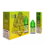 Product image showing a box and two bottles of Blueberry Raspberry flavored R&M Nic Salt E Liquid, with a green color scheme and graphic of a gorilla.