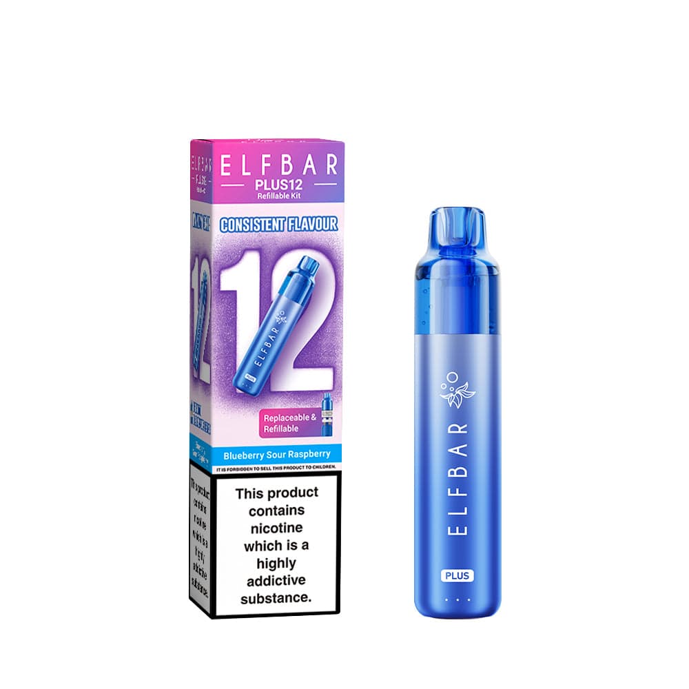Elf Bar Plus 12 in BlueberrySourRaspberry – long-lasting rechargeable vape with up to 12,000 puffs and smooth MTL performance.