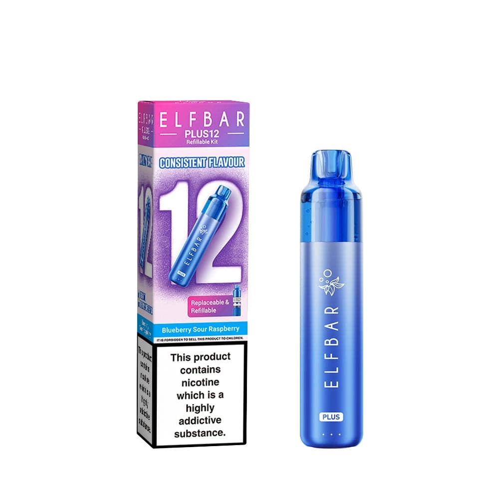 Elf Bar Plus 12 in Blueberry Sour Raspberry – long-lasting rechargeable vape with up to 12,000 puffs and smooth MTL performance.