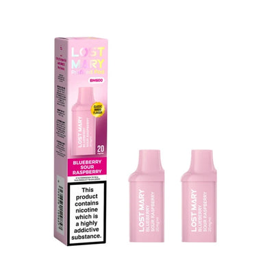Lost Mary BM600 Prefilled Pods in Blueberry Sour Raspberry – replacement pods with prefilled e-liquid designed for the Lost Mary BM600 vape kit.
