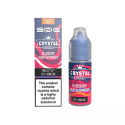A product image showing a 10ml bottle of SKE Crystal Nic Salt E Liquid with its packaging box, featuring Blueberry Sour Raspberry flavor.