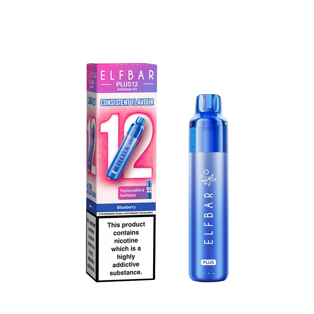 Elf Bar Plus 12 in Blueberry – long-lasting rechargeable vape with up to 12,000 puffs and smooth MTL performance.