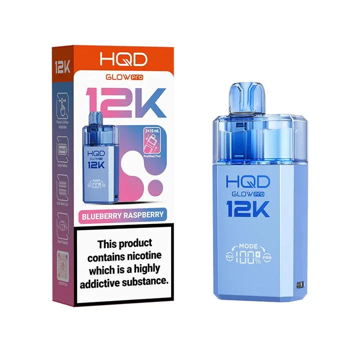 HQD Glow Pro 12K Blueberry Raspberry Prefilled Pod Kit offering up to 12000 puffs with smooth flavour