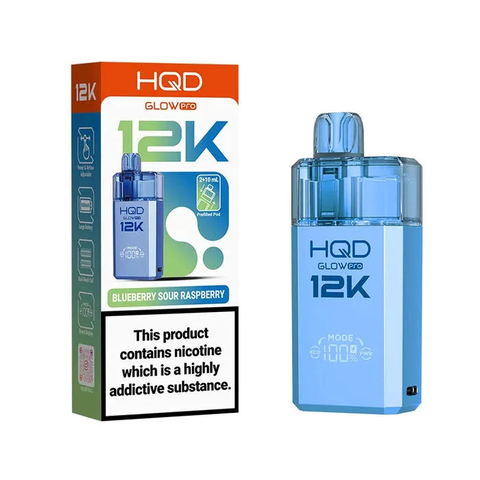 HQD Glow Pro 12K Blueberry Sour Raspberry Prefilled Pod Kit offering up to 12000 puffs with smooth flavour