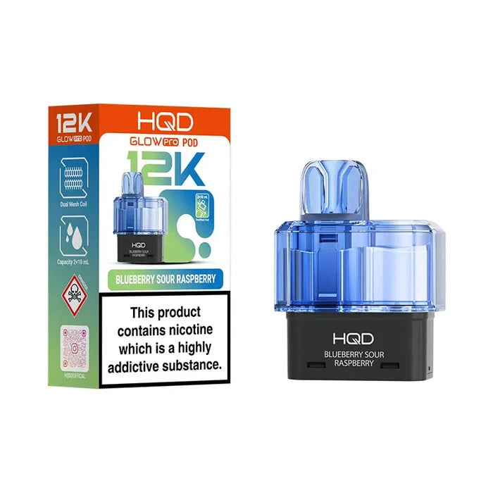 HQD Glow Pro 12K Blueberry Sour Raspberry prefilled pods offering long-lasting flavour and smooth vaping