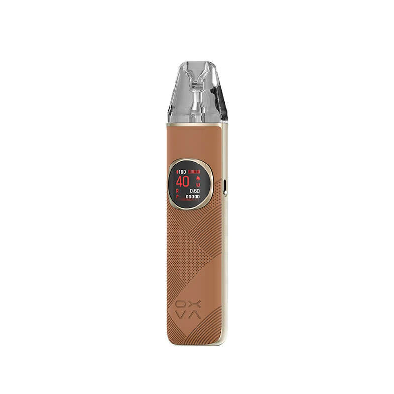 OXVA Nexlim 2 Pod Vape Kit in Mocha Brown Leather Color with 2000mAh battery, 40W adjustable output, dual mesh pods, 0.85-inch colour screen, and USB-C fast charging available at Ecosmok.