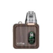 OXVA Xlim SQ Pro Pod Kit in Bronze Wood – compact and stylish pod vape with a smart display, adjustable power settings, and smooth draw activation.