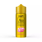 A bottle of Bubblegum Kingston AU Gold 100ml vape juice with a yellow label and pink bubblegum graphics.