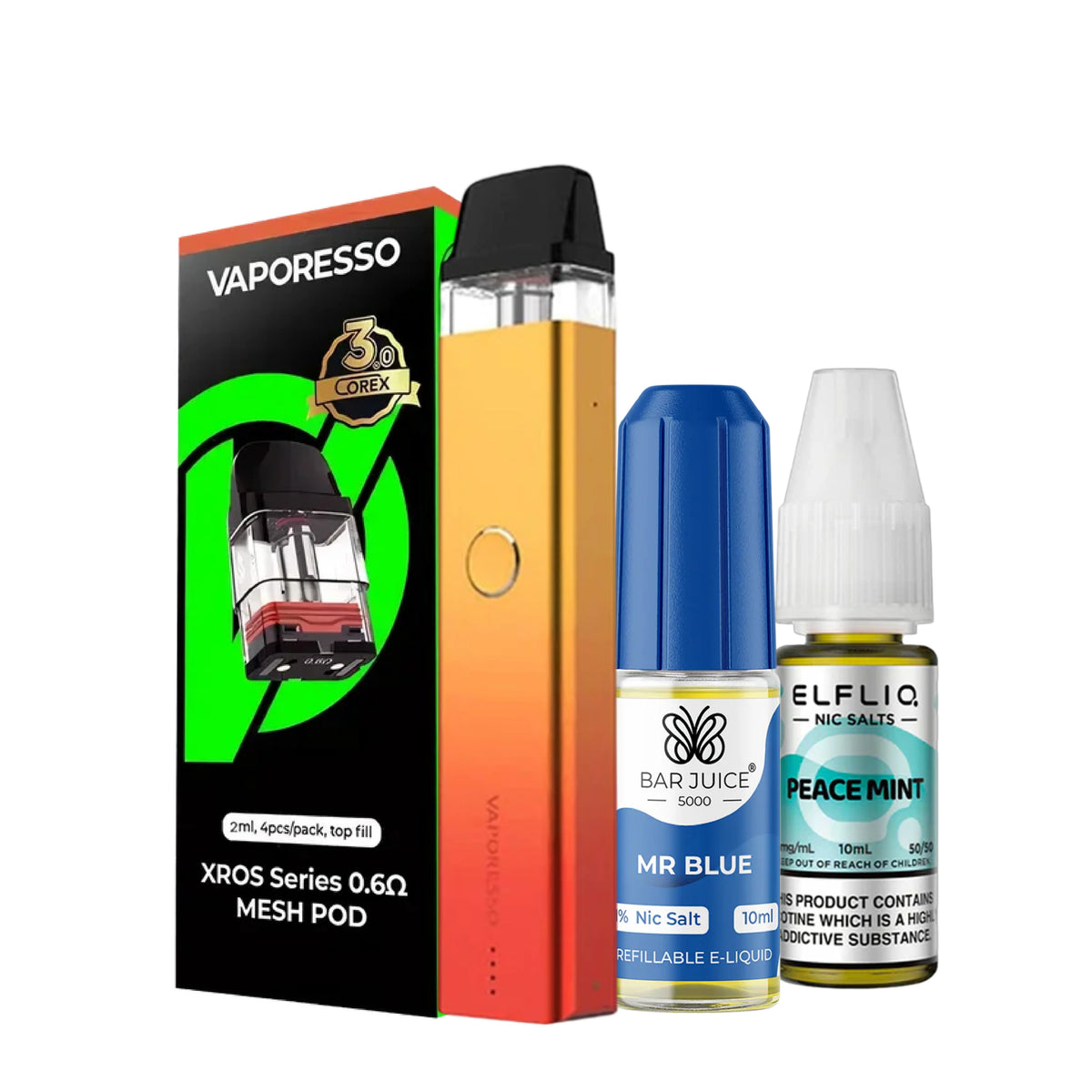 Vaporesso XROS 2 Pod Vape Kit Bundle – vibrant and sleek pod device with Xros Replacement Pods & 2 Free Nic Salts of your choce.