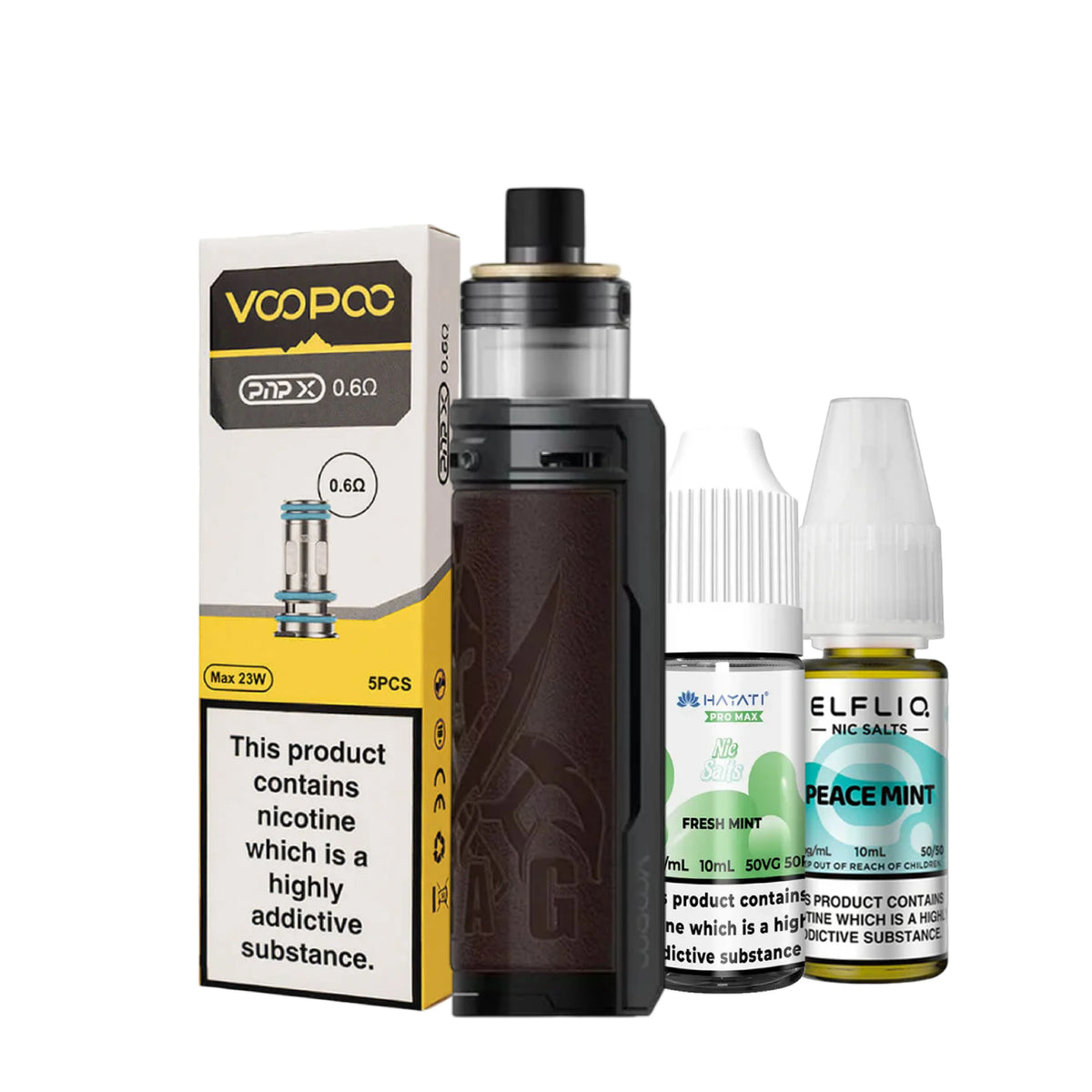 VooPoo Drag X PnP-X pod vape kit bundle featuring PnP-X Replacement Coils and 2 nic salts 