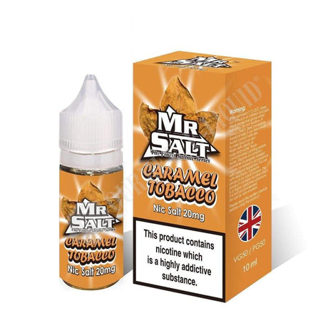 Mr Salt Caramel Tobacco Nic Salt E‑Liquid – sleek bottle of premium nicotine salt vape juice with a pure and smooth throat hit, ideal for pod systems.