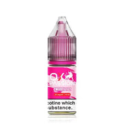 A bottle of Cherry Fizz OXVA Ox Passion Nic Salt E-Liquid with pink labeling, indicating nicotine content of 10mg/20mg in a 10ml bottle.