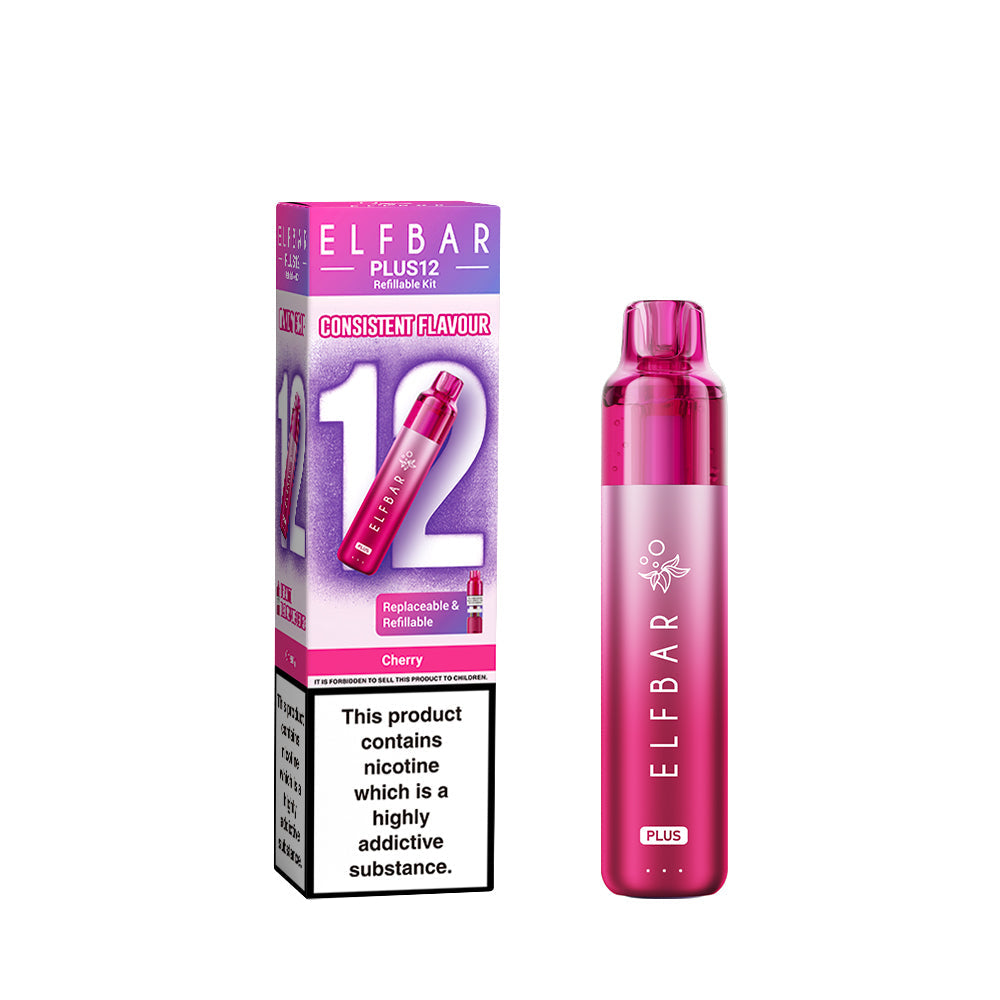 Elf Bar Plus 12 in Cherry – long-lasting rechargeable vape with up to 12,000 puffs and smooth MTL performance.