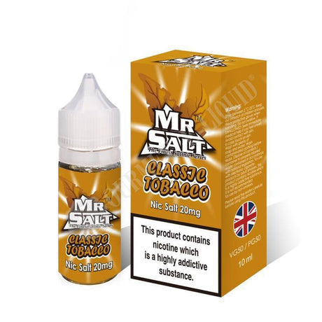 Mr Salt Classic Tobacco Nic Salt E‑Liquid – sleek bottle of premium nicotine salt vape juice with a pure and smooth throat hit, ideal for pod systems.