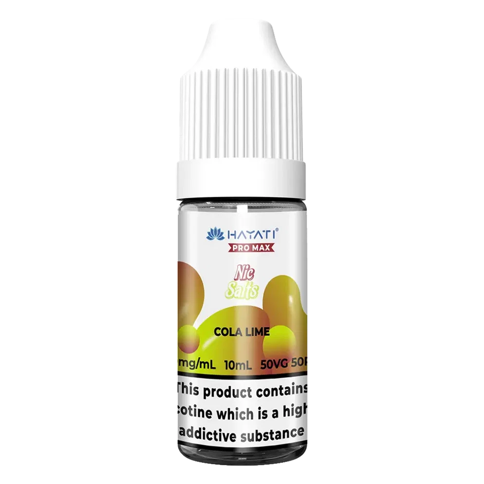 Hayati Pro Max Nic Salt Vape E-Liquid 10ml in Cola Lime Flavor, offering a smooth and satisfying vaping experience with convenient 10ml bottle packaging.