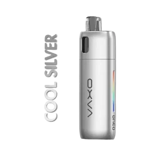 A Cool Silver colored OXVA ONEO 40W Pod Vape Kit with a 2ML tank, displayed alongside the text 'COOL SILVER' and the OXVA brand logo.
