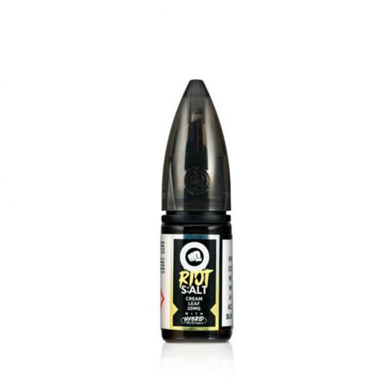 Bottle of Cream Leaf Riot Squad Punx Nic Salts featuring smooth cream-toned and soft green packaging, adorned with graphic illustrations of creamy leaves and subtle swirl motifs, along with bold ‘Punx’ branding—designed for nicotine salt vape devices.