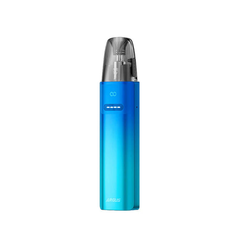 Voopoo Argus G4 Mini Pod Kit in Cyan – compact refillable vape device with a 1650mAh battery, Multi-Ohm Cartridge technology, and adjustable airflow.