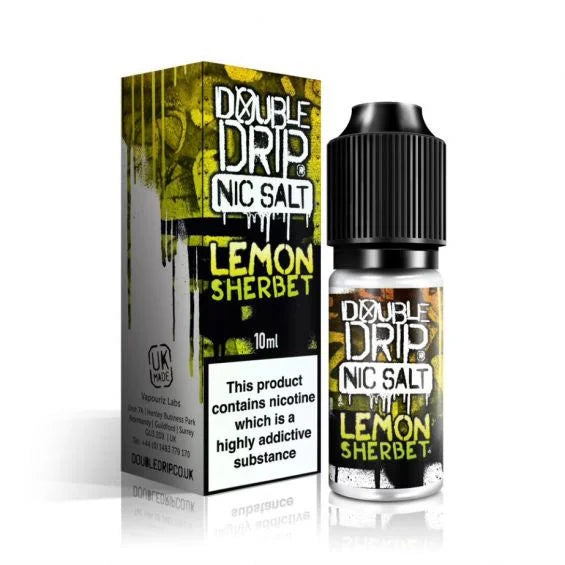 Double Drip Nic Salt E-Liquid Lemon Sherbet – 10ml bottles, pack of 10, 50/50 VG/PG, available in 10mg or 20mg nicotine strength.