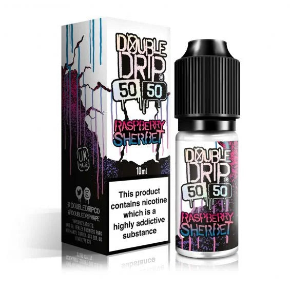 Double Drip Nic Salt E-Liquid Raspberry Sherbet – 10ml bottles, pack of 10, 50/50 VG/PG, available in 10mg or 20mg nicotine strength.