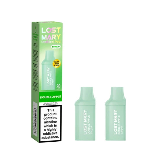 Lost Mary BM600 Prefilled Pods in Double Apple – replacement pods with prefilled e-liquid designed for the Lost Mary BM600 vape kit.