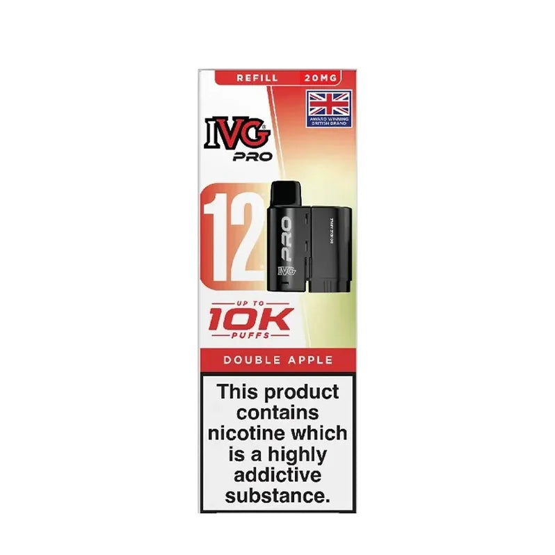 IVG Pro 12 prefilled vape pods in Double Apple flavor, offering a refreshing mint taste with a convenient disposable design