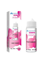 Load image into Gallery viewer, A 100ml bottle of Hayati Pro Max E-Liquid with a label indicating &#39;Fizzy Cherry&#39; flavor, accompanied by its packaging box which states &#39;No Nicotine&#39;.

