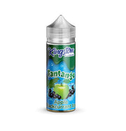 A bottle of Fantango Apple & Blackcurrant Kingston 100ml Nicotine Free 0mg E Liquid VAPE Juice with a label showing an apple and blackcurrants.