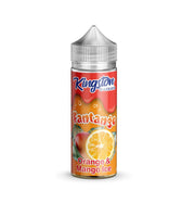 A bottle of Kingston Fantango Orange & Mango Ice e-liquid with a child-safe cap.