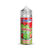 A bottle of Kingston Fantango Strawberry Lime Ice e-liquid with a red and green label, indicating the flavor of the juice.