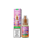 A 10ml bottle of SKE Crystal Nic Salt E Liquid with a label indicating the flavor is Fizzy Cherry. The packaging is predominantly purple and has images of cherries and a fizzy drink.