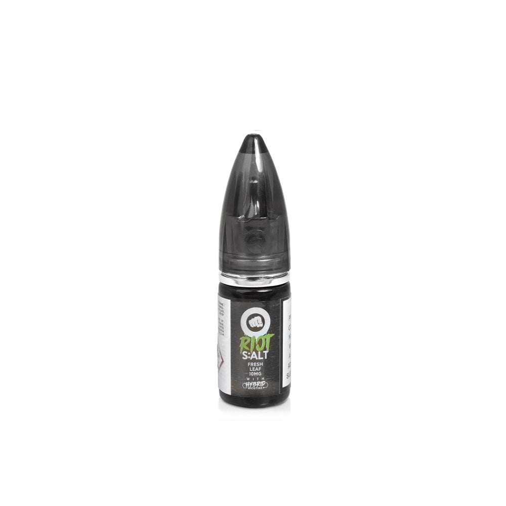 Bottle of Fresh Leaf Riot Squad Punx Nic Salts featuring bright green packaging with stylized leaf graphics symbolizing freshness, bold ‘Punx’ branding, crafted for nicotine salt vape devices.