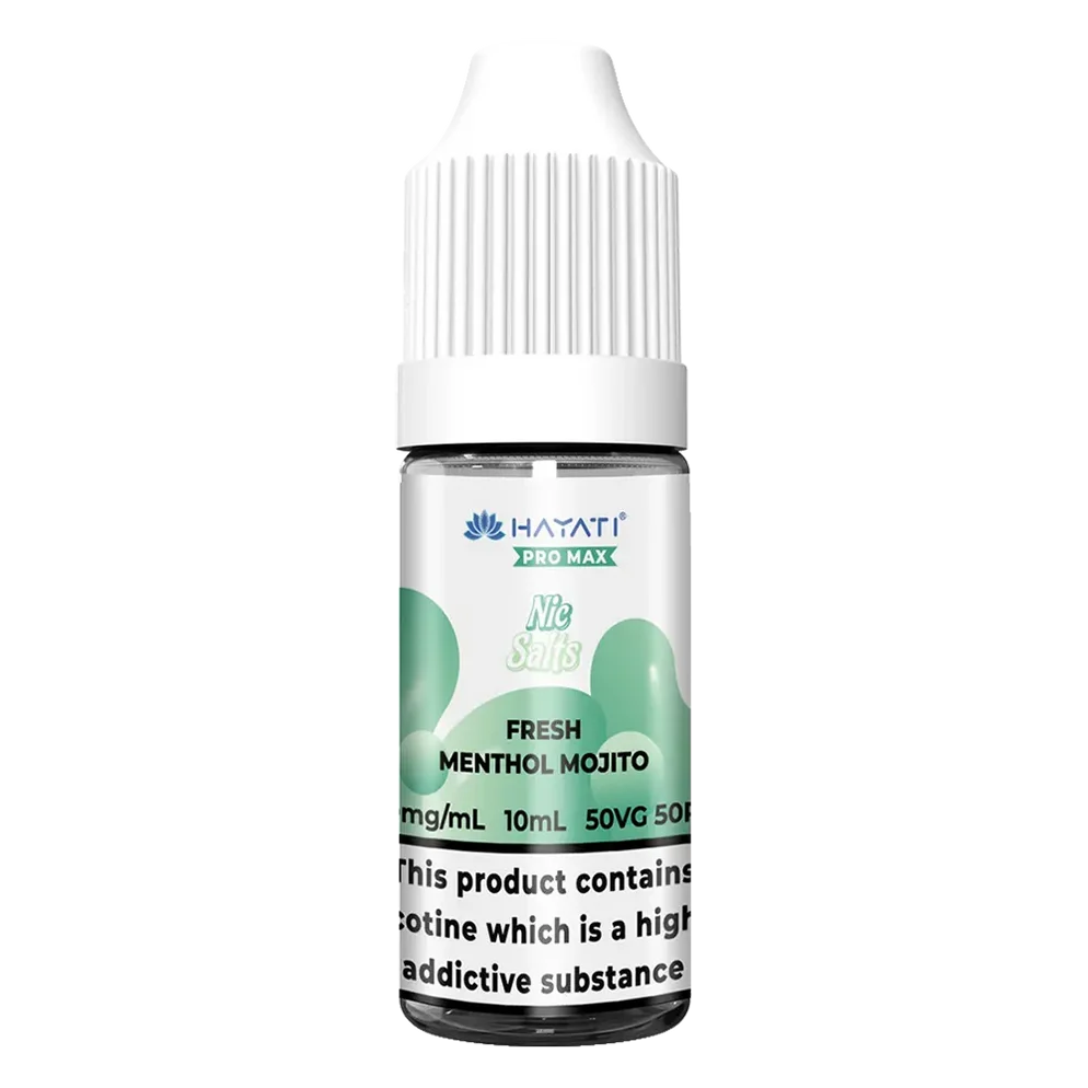 Hayati Pro Max Nic Salt Vape E-Liquid 10ml in Fresh Menthol Mojito Flavor, offering a smooth and satisfying vaping experience with convenient 10ml bottle packaging.