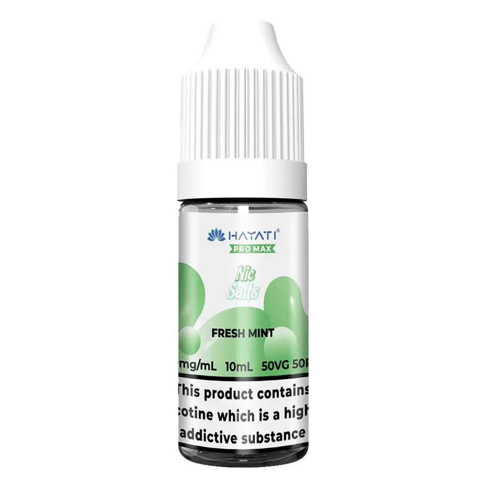Hayati Pro Max Nic Salt Vape E-Liquid 10ml in Fresh Mint Flavor, offering a smooth and satisfying vaping experience with convenient 10ml bottle packaging.