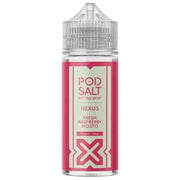 A 100ml bottle of Pod Salt Nexus Fresh Raspberry Mojito flavor e-liquid with a pink label, designed for vaping devices.