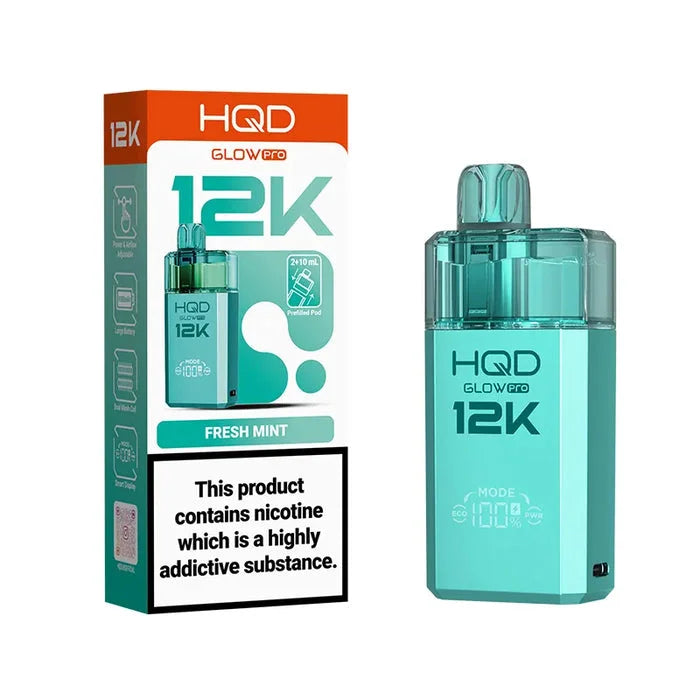 HQD Glow Pro 12K Fresh Mint Prefilled Pod Kit offering up to 12000 puffs with smooth flavour