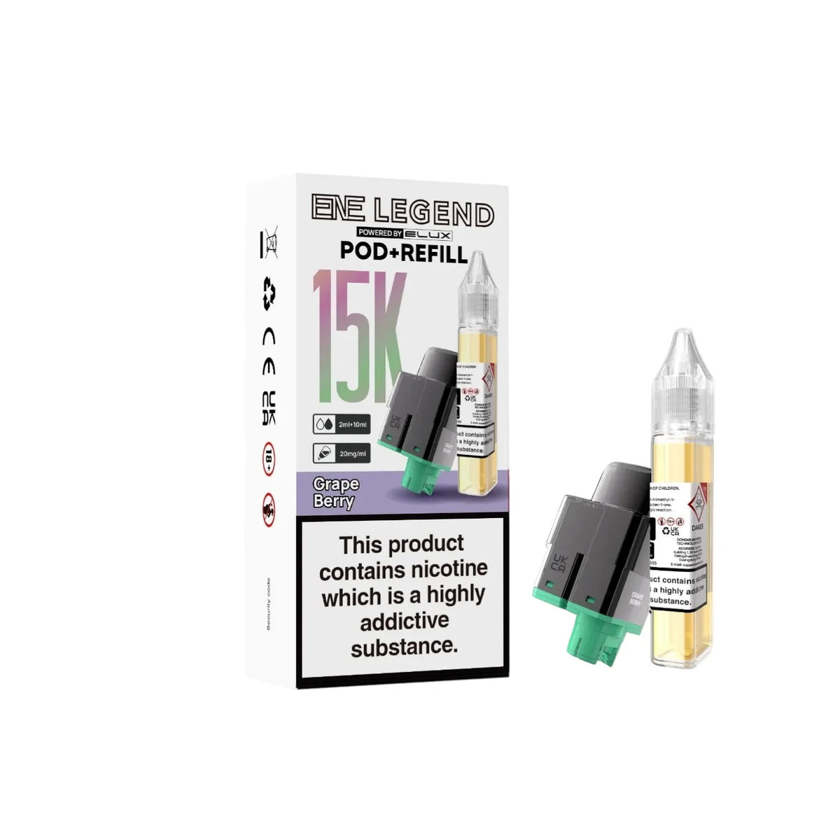 Elux ENE Legend 15K Prefilled Pods in Grape Berry – replacement prefilled pods with 2ml e-liquid capacity.