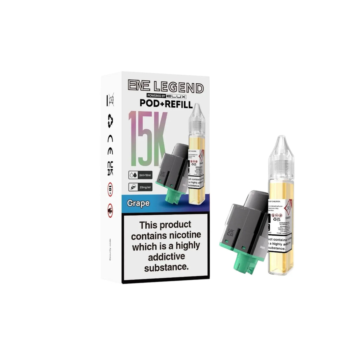Elux ENE Legend 15K Prefilled Pods in Grape – replacement prefilled pods with 2ml e-liquid capacity.