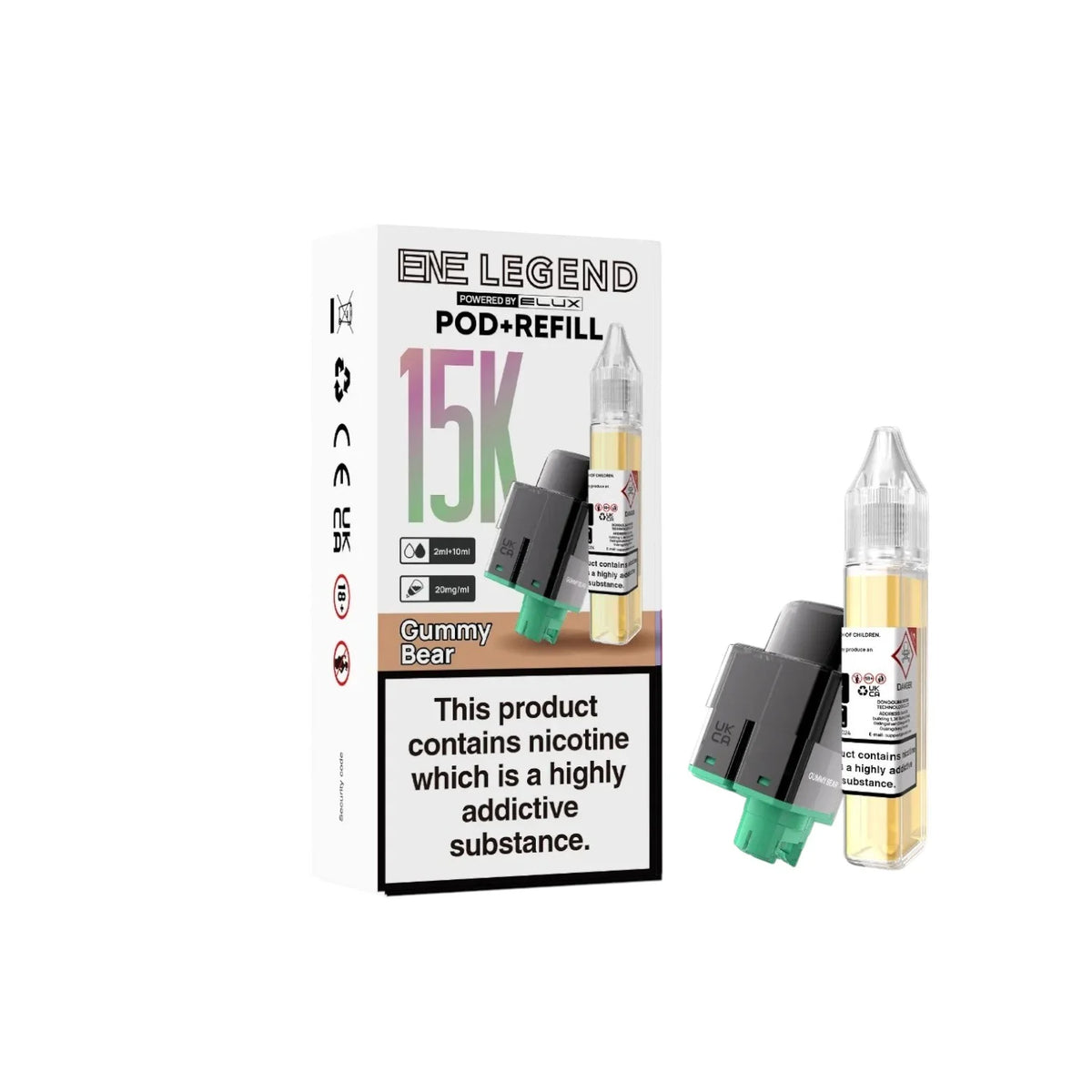 Elux ENE Legend 15K Prefilled Pods in Gummy Bear – replacement prefilled pods with 2ml e-liquid capacity.