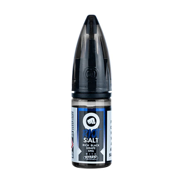 Bottle of Rich Black Grape Riot Squad Punx Nic Salts with deep purple and black gradient packaging, showcasing glossy dark grape cluster graphics and bold 'Punx' branding—designed for use in nicotine salt vape systems.