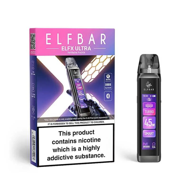 Elf Bar ElfX Ultra Pod Kit in Greyline – rechargeable pod vape device with refillable pods and sleek portable design.