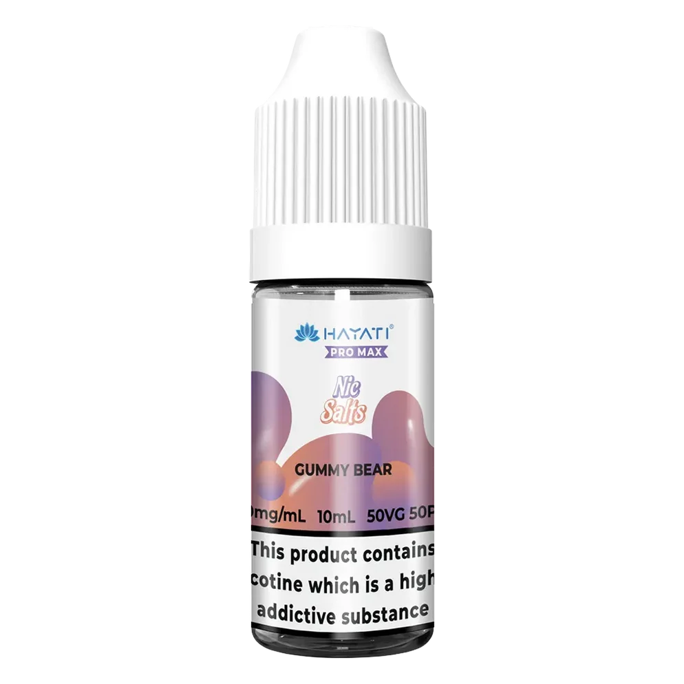 Hayati Pro Max Nic Salt Vape E-Liquid 10ml in Gummy Bear Flavor, offering a smooth and satisfying vaping experience with convenient 10ml bottle packaging.