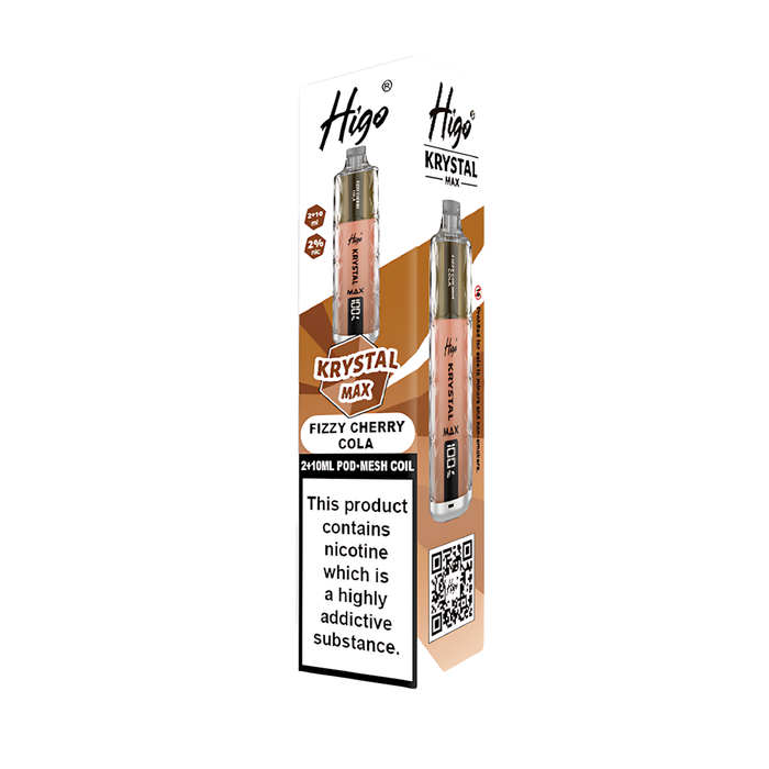 Higo Krystal Max HK 7500 Pod Kit in Fizzy Cherry Cola flavor – stylish vape device with up to 7,500 puffs.