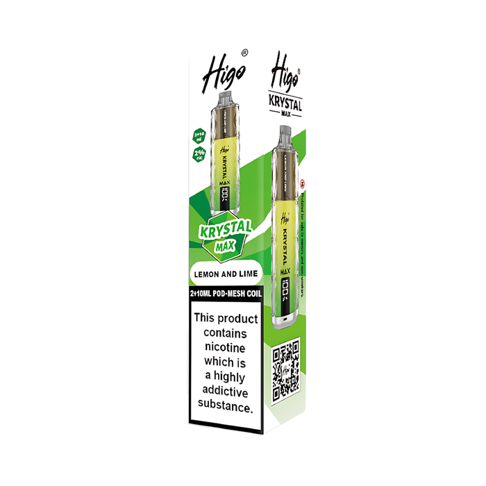 Higo Krystal Max HK 7500 Pod Kit in Lemon and Lime flavor – stylish vape device with up to 7,500 puffs.