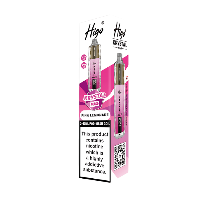 Higo Krystal Max HK 7500 Pod Kit in Pink Lemonade flavor – stylish vape device with up to 7,500 puffs.