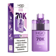 HQD Glow Air 70K 4-in-1 Rechargeable Prefilled Pod Kit in Grape GB & Strawberry GB – 20mg nicotine strength disposable-style vape with multiple flavors.